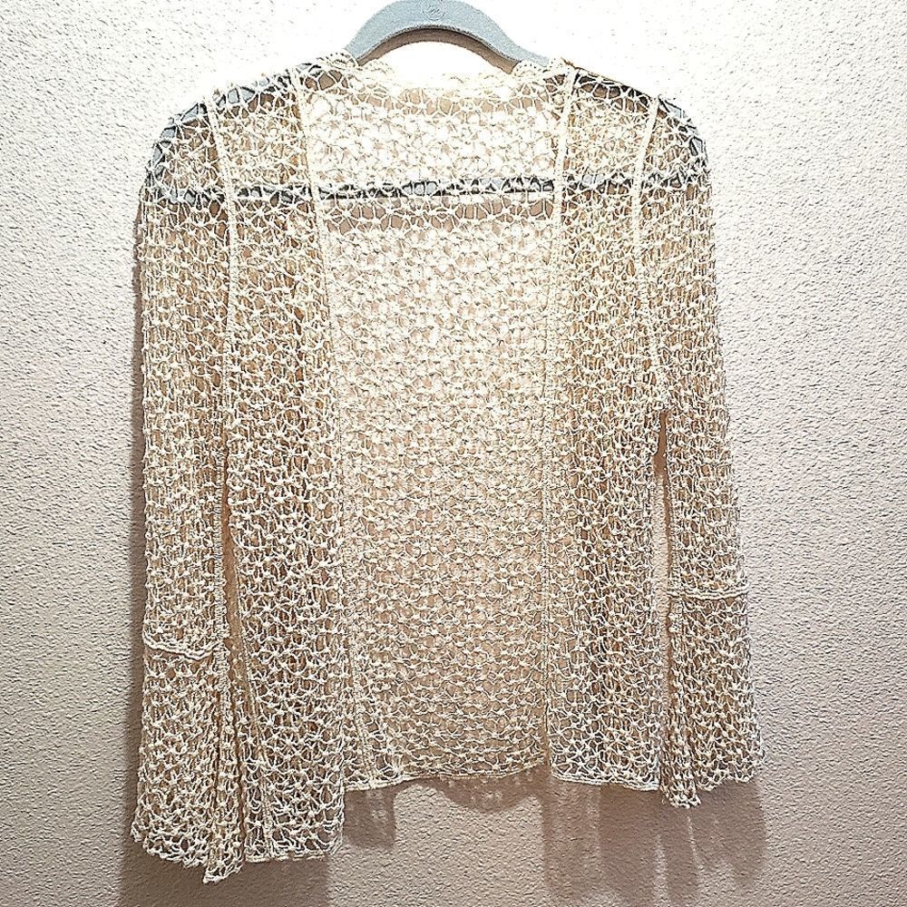 Open weave cardigan by Shien bell sleeve ivory one size NWOT - Picture 2 of 5
